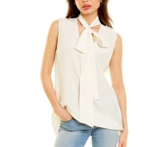 🤍 St. John Sleeveless Silk Scarf Blouse – Cream – Size 2  🤍